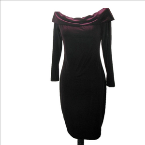 NEW Calvin Klein Wine Off Shoulder Long Sleeve Faux Velvet Dress Size 4
